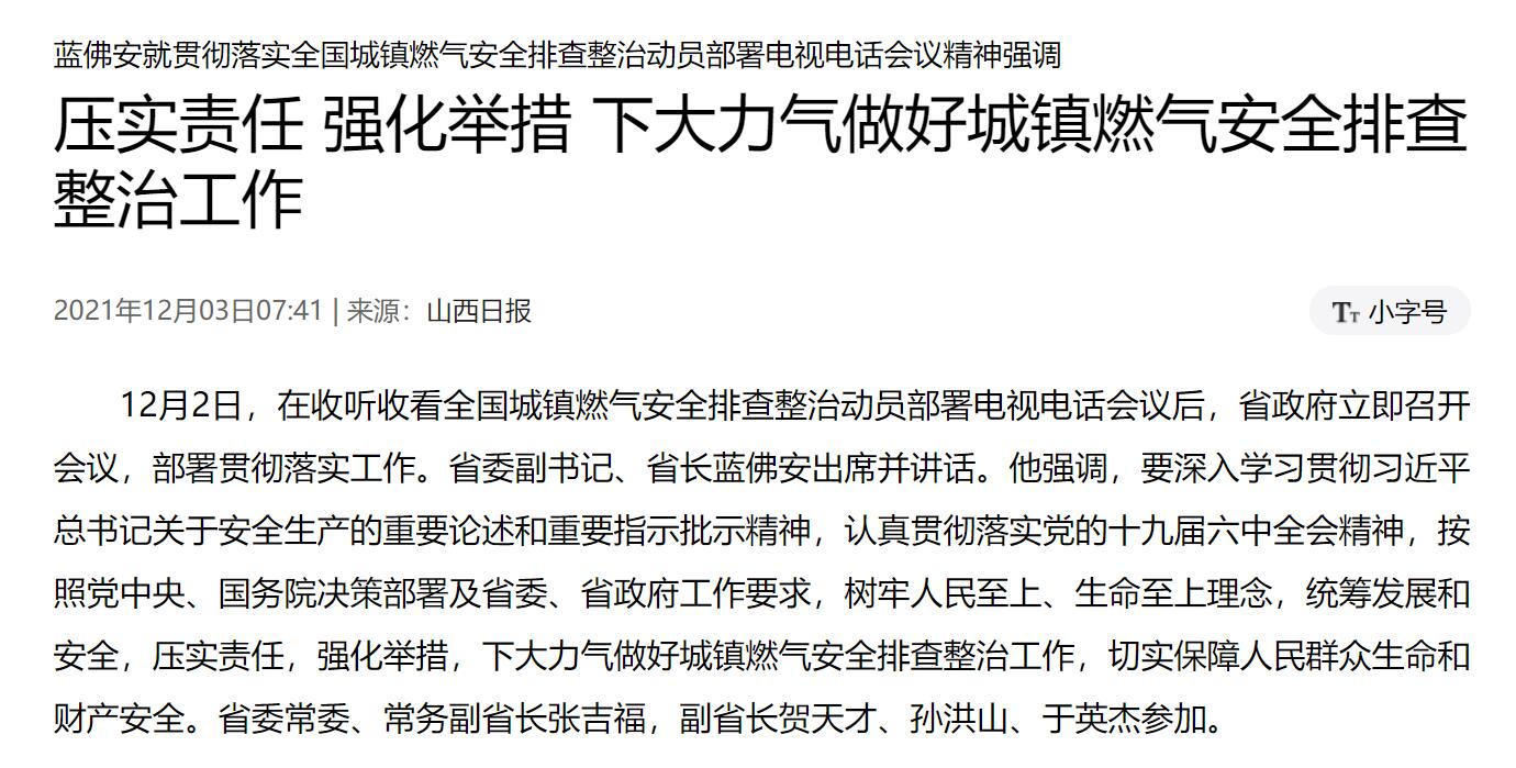 蓝佛安就贯彻落实全国城镇燃气安全排查整治动员部署电视电话会议精神强调